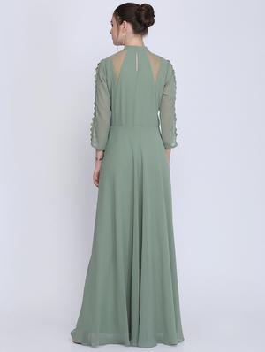 crew neck embroidered maxi gown - 16613824 - Standard Image - 3
