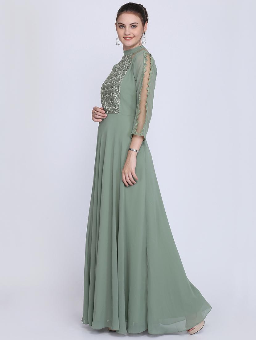 crew neck embroidered maxi gown - 16613824 - Zoom Image - 2