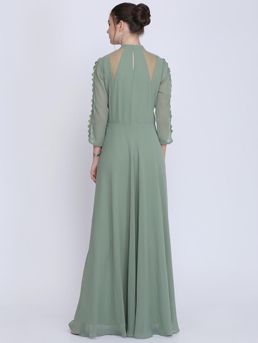 crew neck embroidered maxi gown - 16613824 - Zoom Image - 3