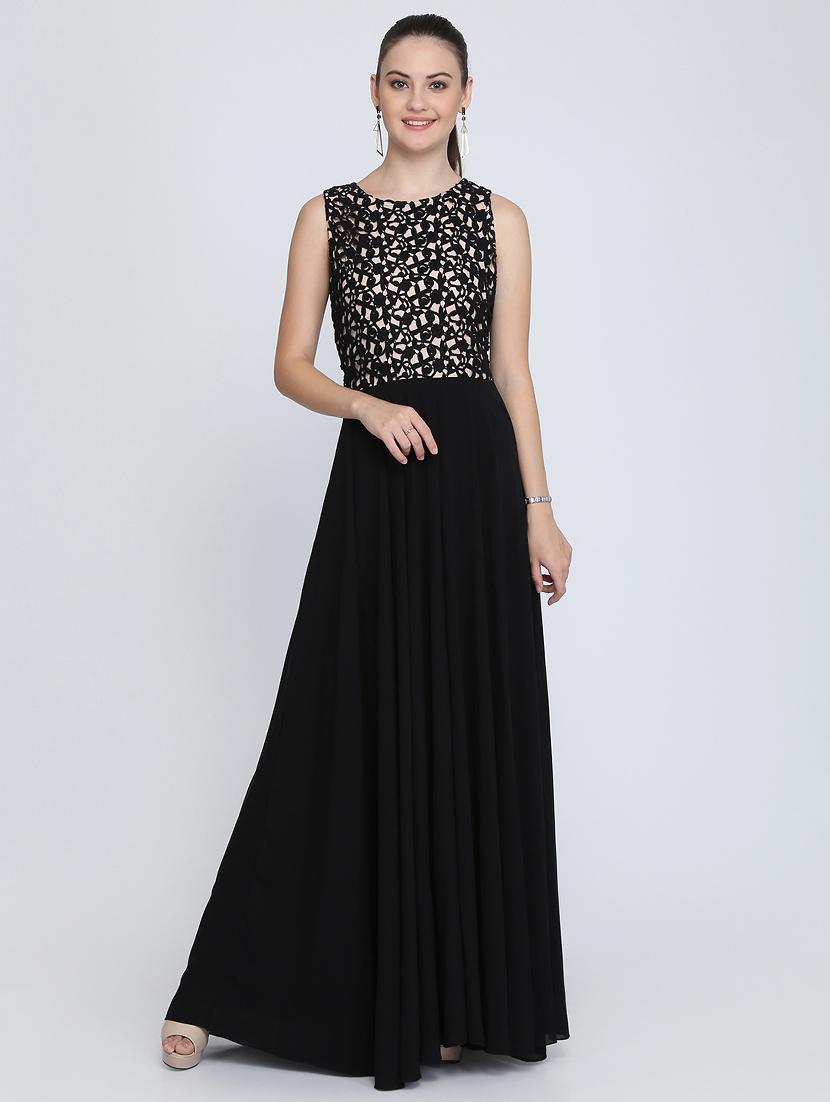 boat neck floral laced maxi gown - 16613827 - Zoom Image - 1