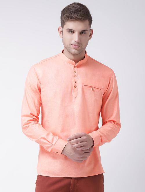 peach solid short kurta - 16614028 - Standard Image - 1