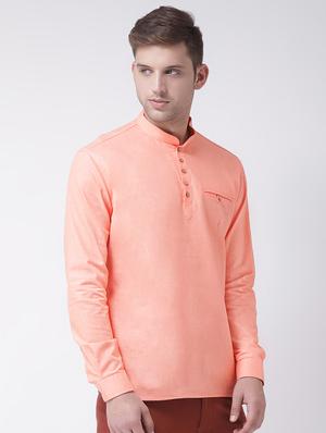 peach solid short kurta - 16614028 - Standard Image - 2