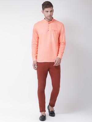 peach solid short kurta - 16614028 - Standard Image - 4