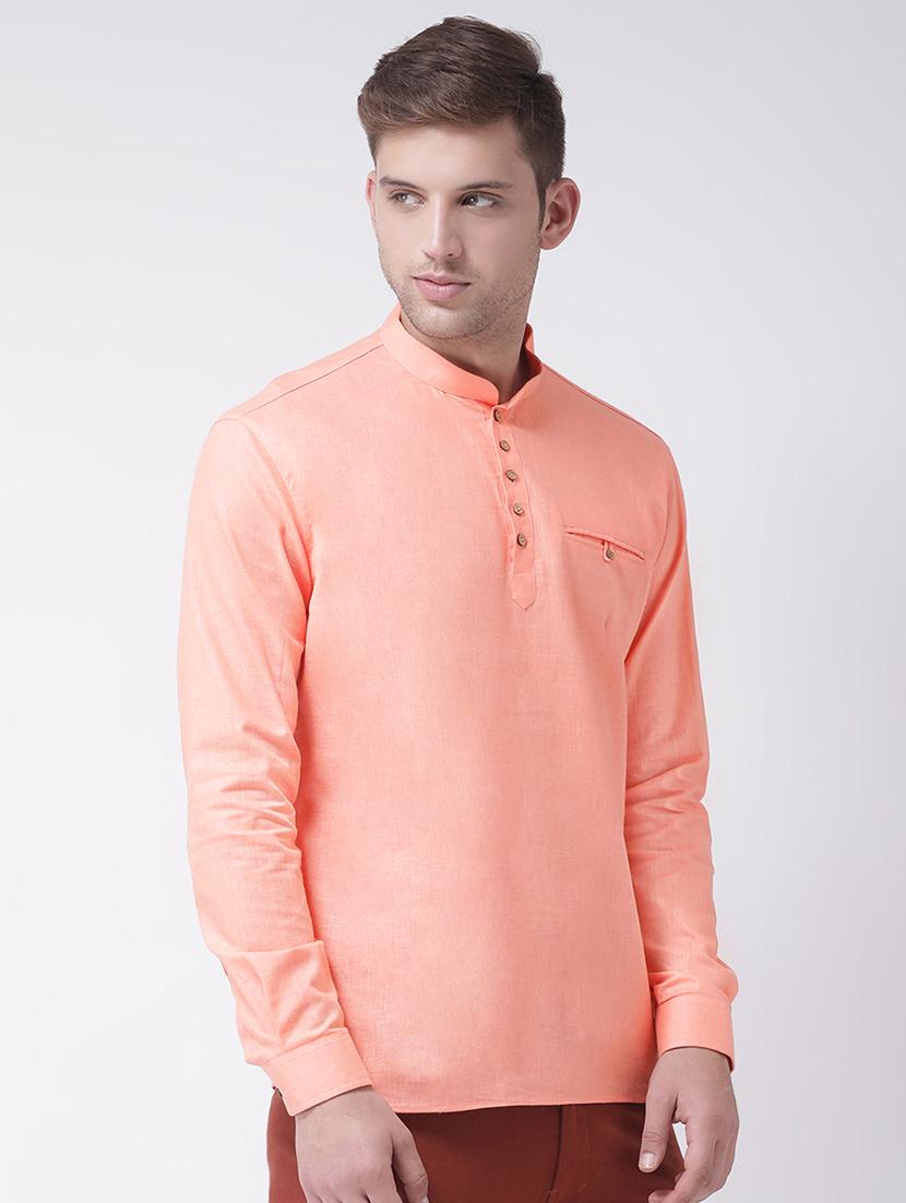 peach solid short kurta - 16614028 - Zoom Image - 2