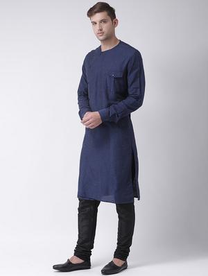 blue silk blend melange long kurta - 16614032 - Standard Image - 2