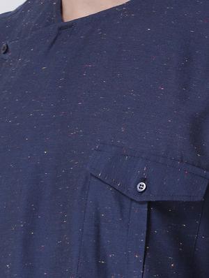 blue silk blend melange long kurta - 16614032 - Standard Image - 4