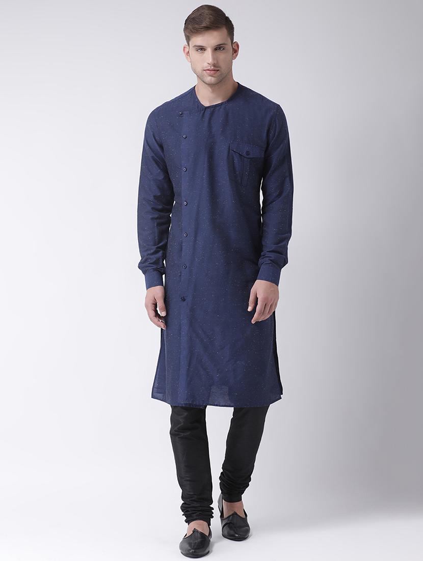 blue silk blend melange long kurta - 16614032 - Zoom Image - 1