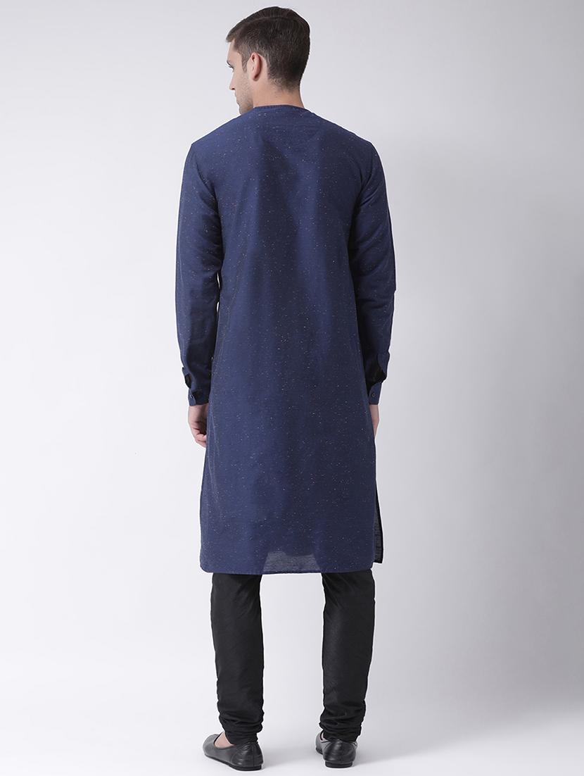 blue silk blend melange long kurta - 16614032 - Zoom Image - 3