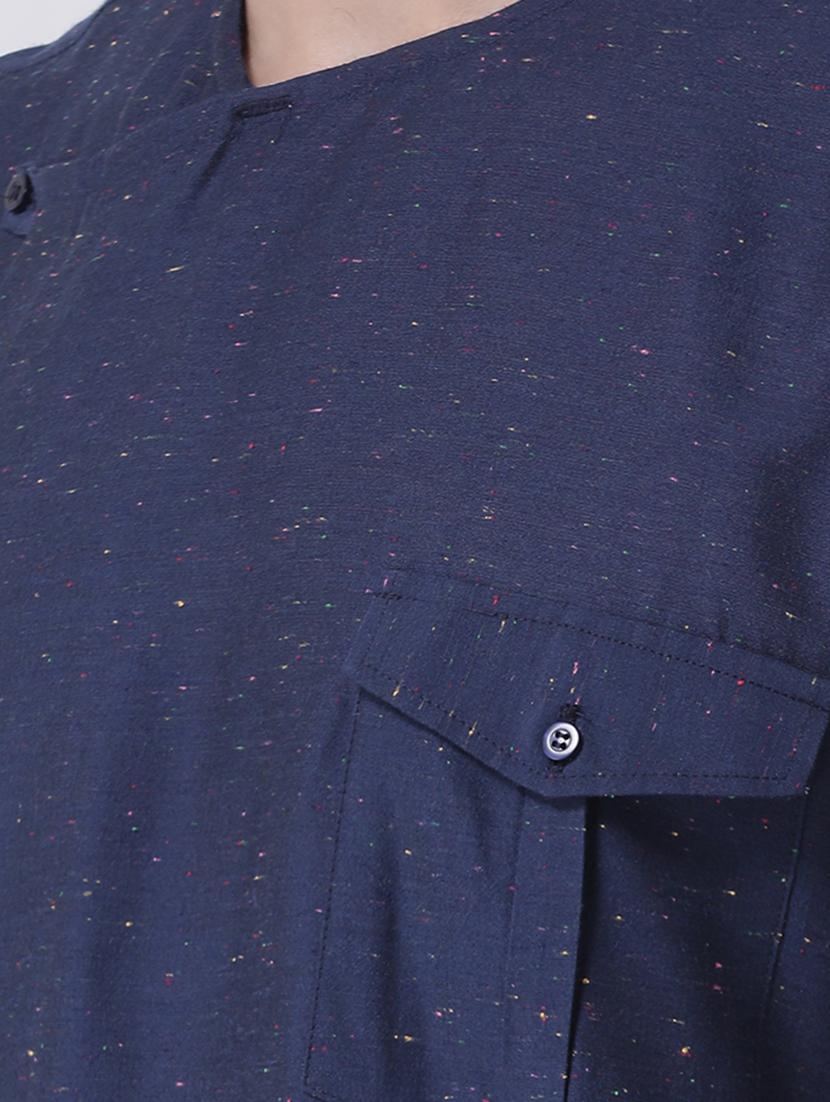 blue silk blend melange long kurta - 16614032 - Zoom Image - 4