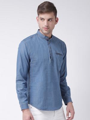 blue solid short kurta - 16614045 - Standard Image - 2