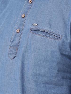 blue solid short kurta - 16614045 - Standard Image - 4