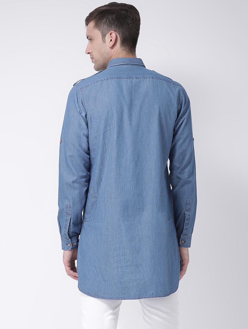 blue solid medium length kurta - 16614046 - Zoom Image - 3