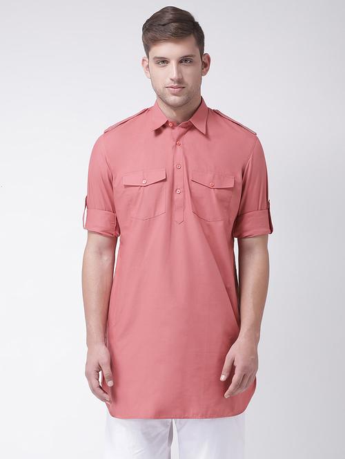 pink solid pathani kurta - 16614048 - Standard Image - 1