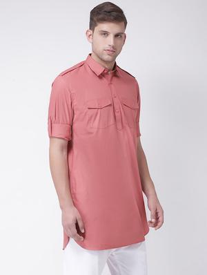pink solid pathani kurta - 16614048 - Standard Image - 2