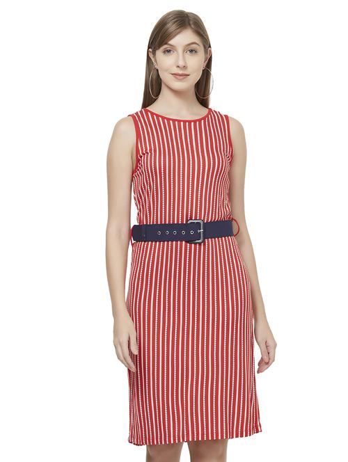 round neck striped belted dress - 16614100 - Standard Image - 1