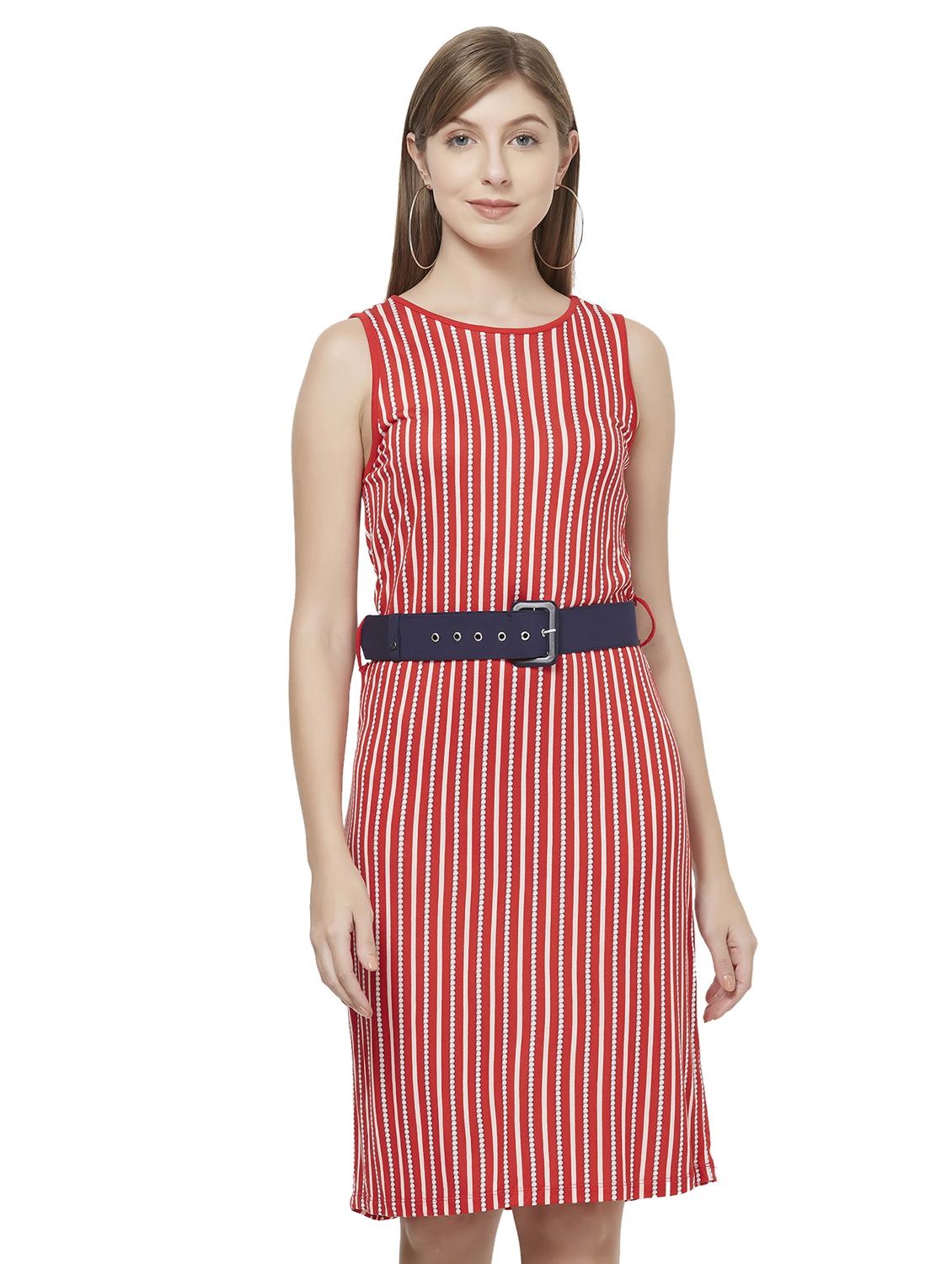 round neck striped belted dress - 16614100 - Zoom Image - 1