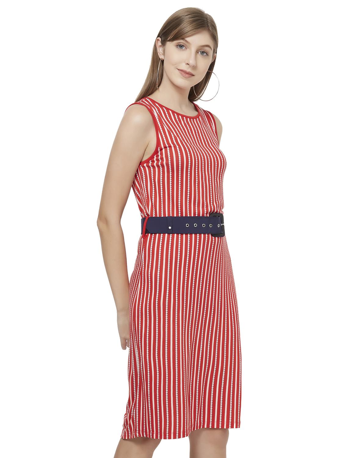 round neck striped belted dress - 16614100 - Zoom Image - 2