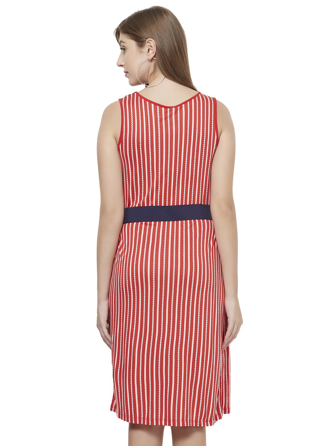 round neck striped belted dress - 16614100 - Zoom Image - 3
