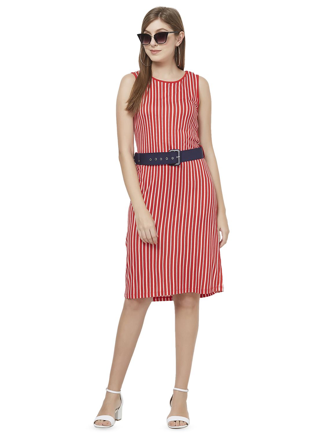 round neck striped belted dress - 16614100 - Zoom Image - 4