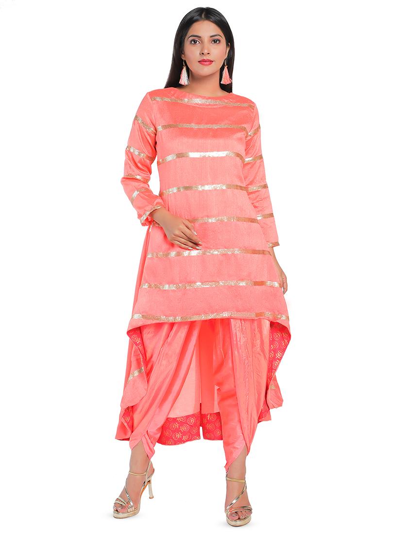 sequined high-low kurta with dhoti salwar set - 16614140 - Zoom Image - 1