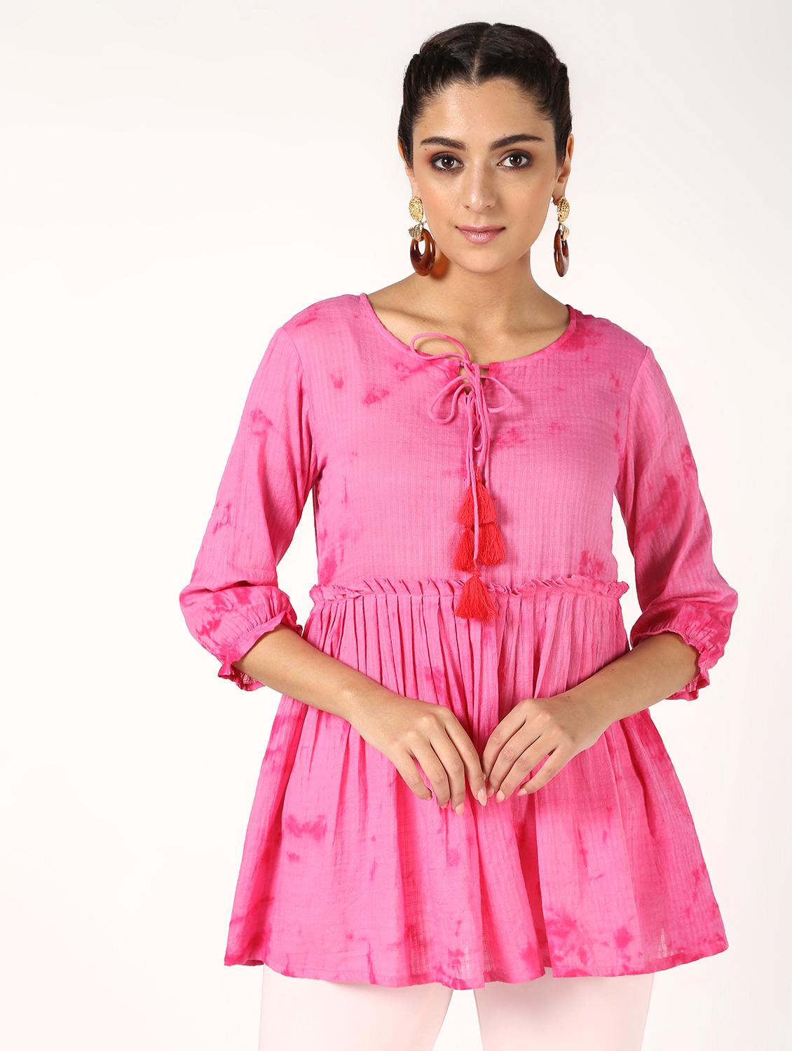 shibori flared kurti - 16614300 - Zoom Image - 2