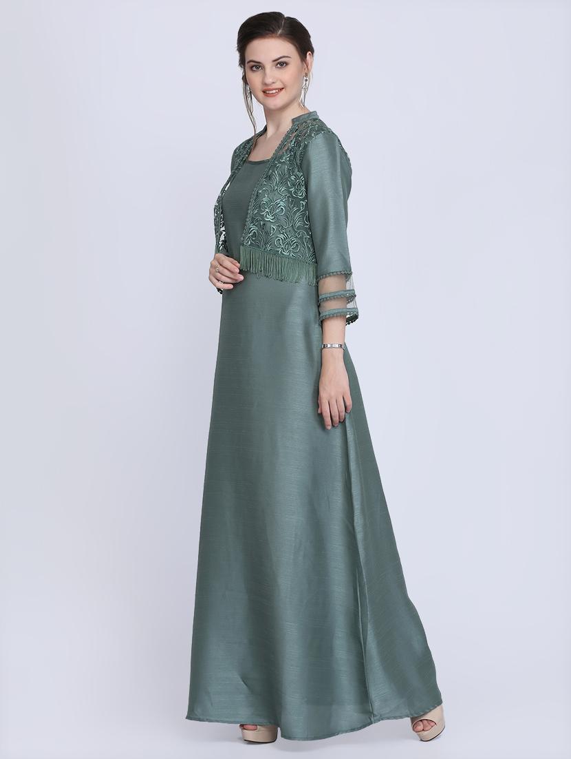 mandarin neck embroidered detail gown - 16614306 - Zoom Image - 2
