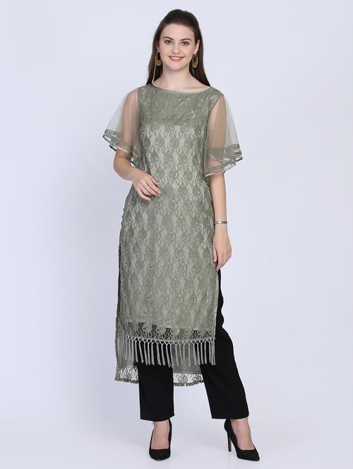 tassels detail high low kurta - 16614315 - Standard Image - 1