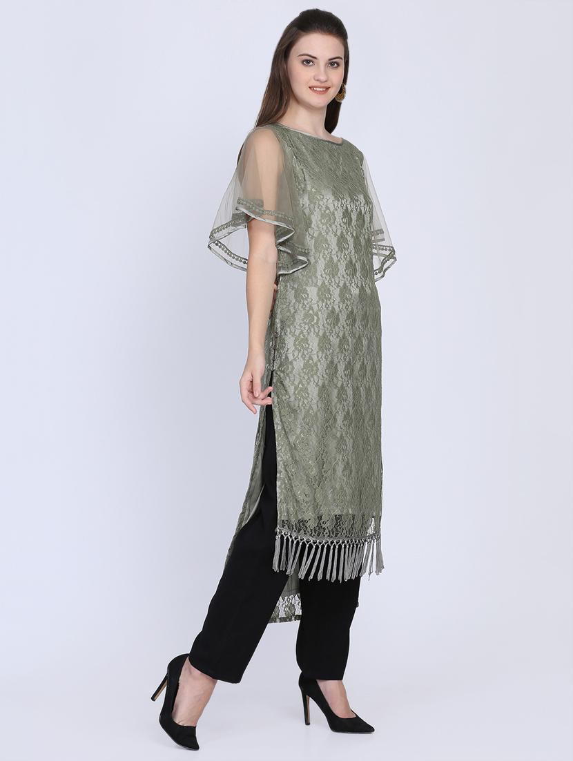 tassels detail high low kurta - 16614315 - Zoom Image - 2