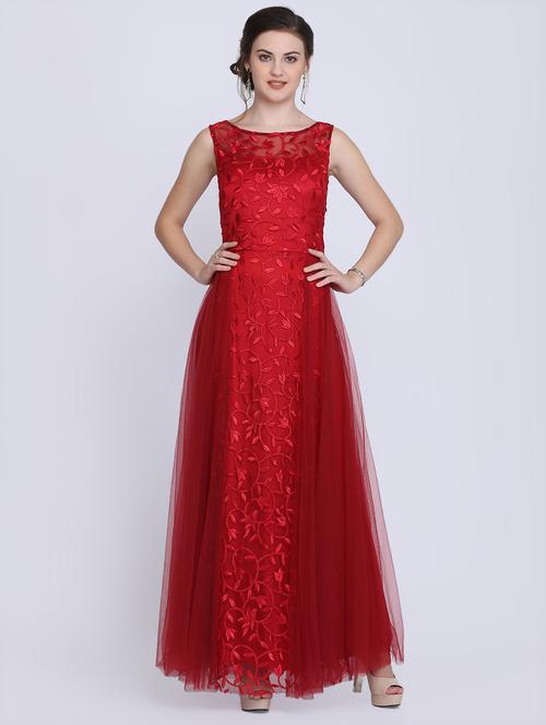 embroidered net flared gown - 16614348 - Standard Image - 1