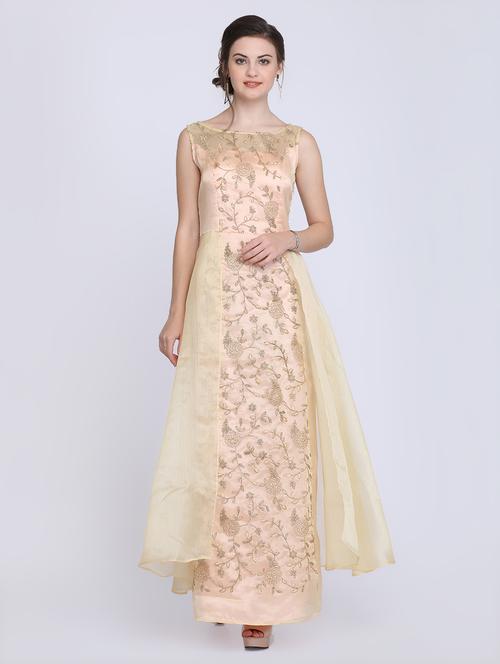 embroidered net flared gown - 16614349 - Standard Image - 1