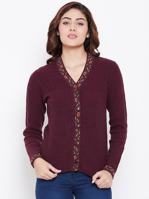 v neck floral embroidered placket cardigan - 16615603 - Very Small Image - 1