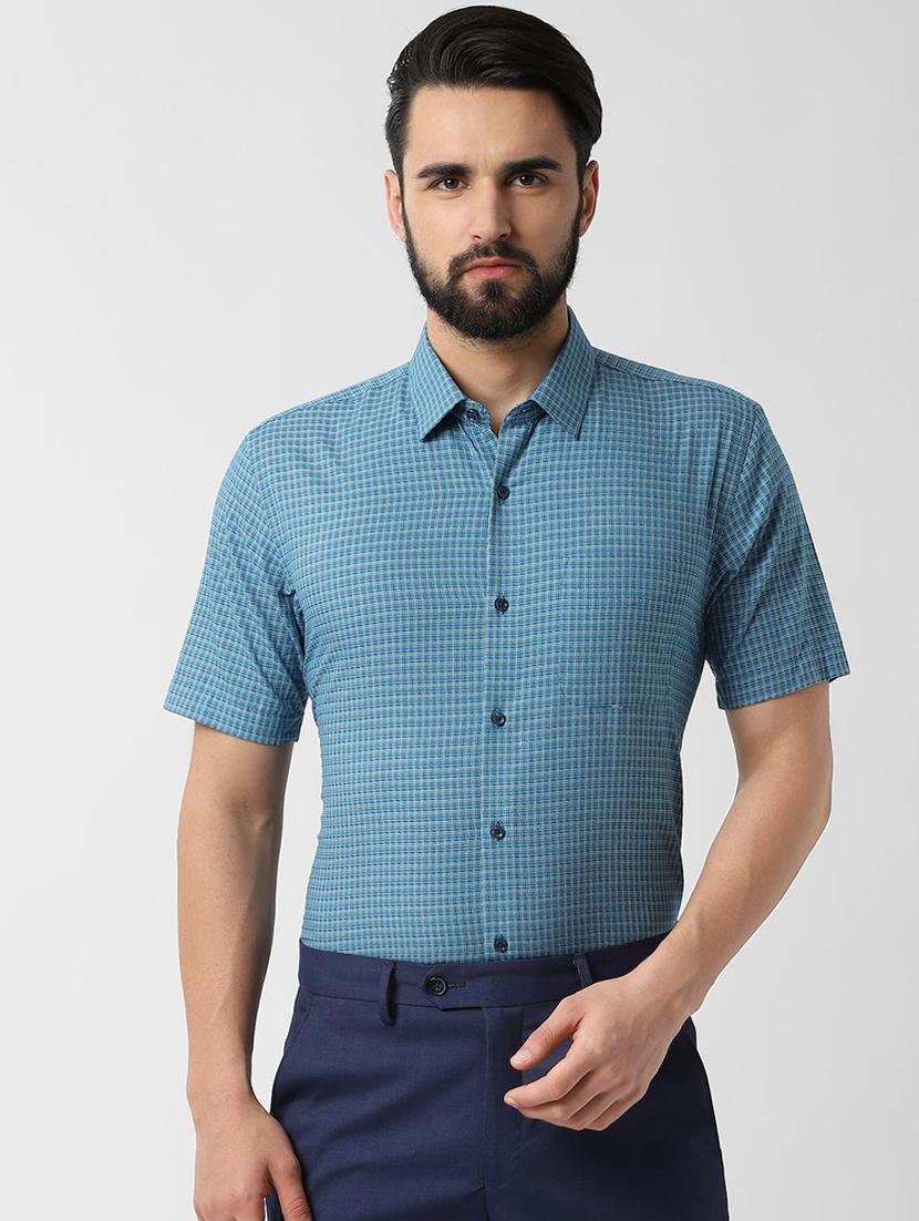blue checkered formal shirt - 16615828 - Zoom Image - 1