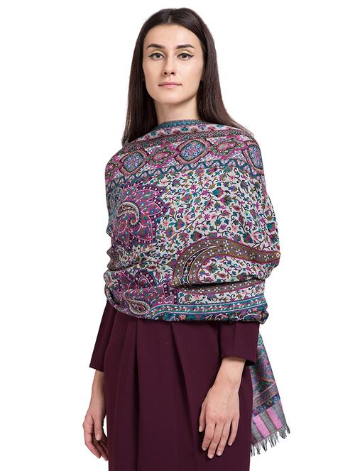 frayed hem floral wool stole - 16616205 - Standard Image - 1