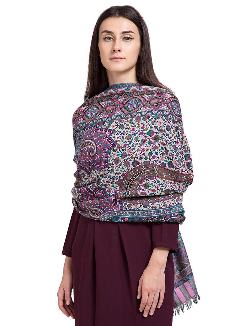 frayed hem floral wool stole - 16616205 - Zoom Image - 1