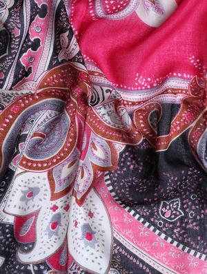 frayed hem floral wool stole - 16616219 - Standard Image - 3