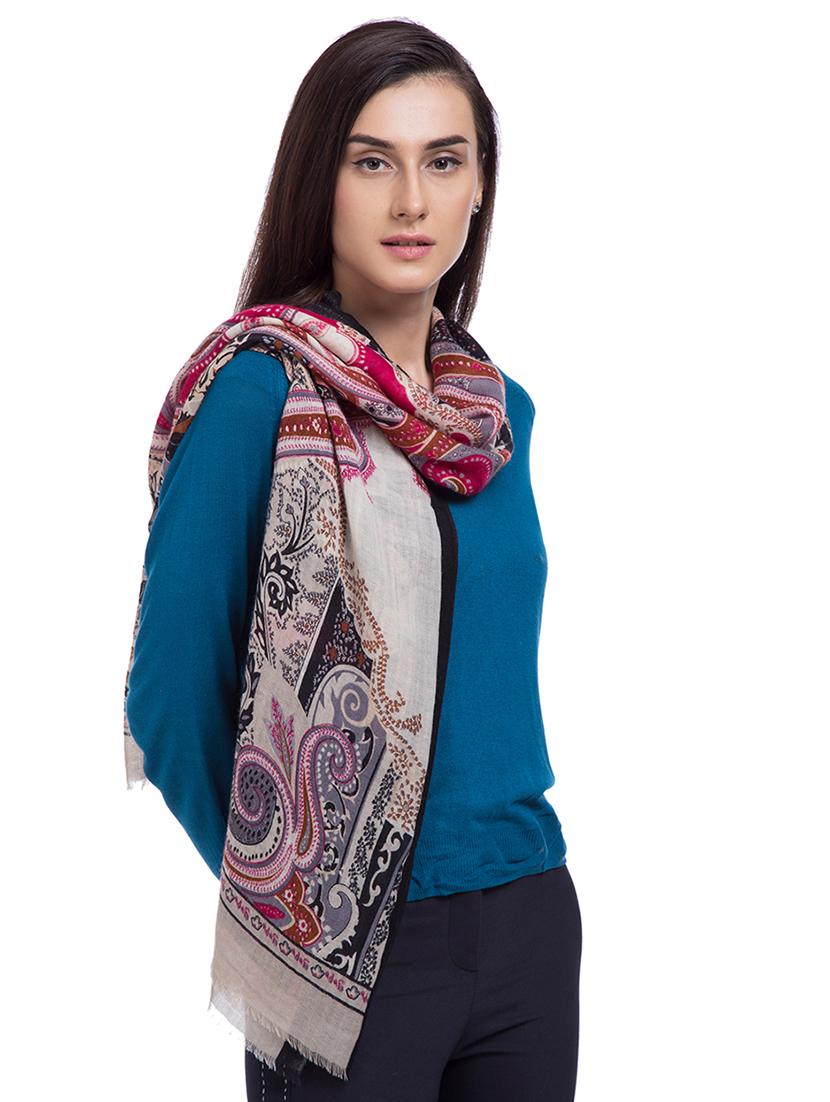 frayed hem floral wool stole - 16616219 - Zoom Image - 1