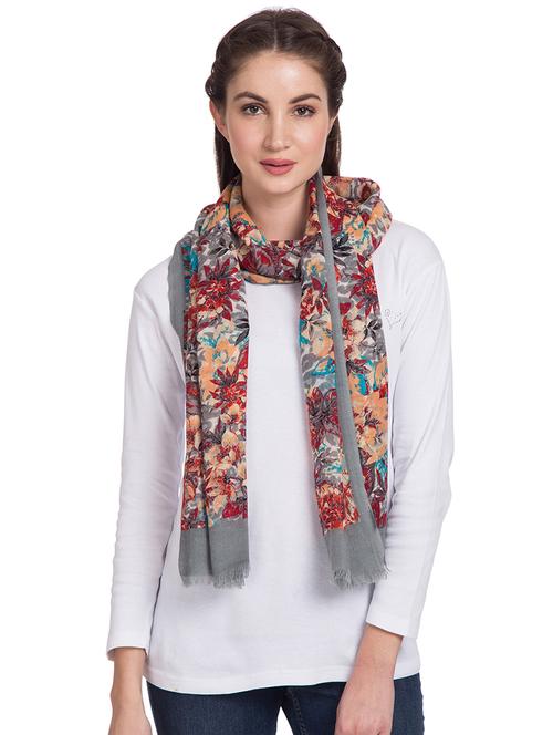 frayed hem floral wool stole - 16616226 - Standard Image - 1