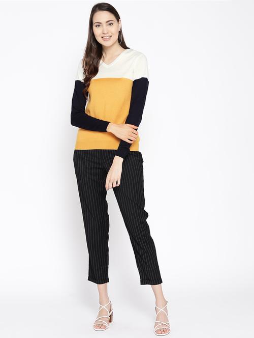 color block v-neck pullover - 16616303 - Very Small Image - 1