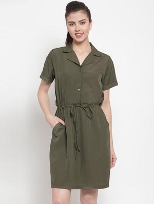 tie front lapel neck shirt dress - 16616378 - Standard Image - 2