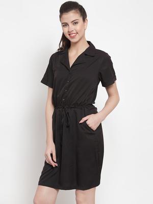 tie front lapel neck shirt dress - 16616379 - Standard Image - 3