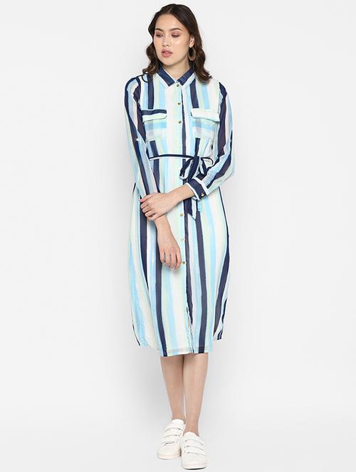 tie front striped shirt dress - 16616380 - Standard Image - 1