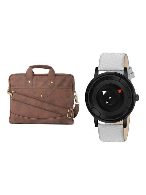 adk analog watch and leatherette laptop bags combo - 16616770 - Standard Image - 1
