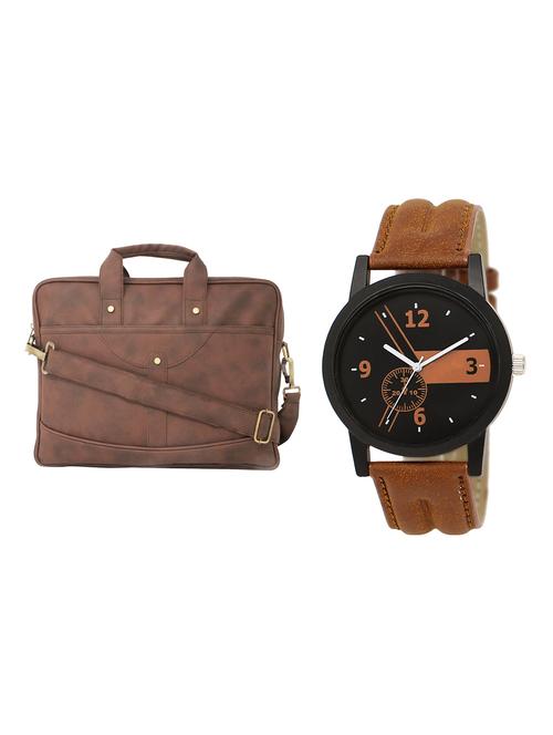 adk analog watch and leatherette laptop bags combo - 16616771 - Standard Image - 1