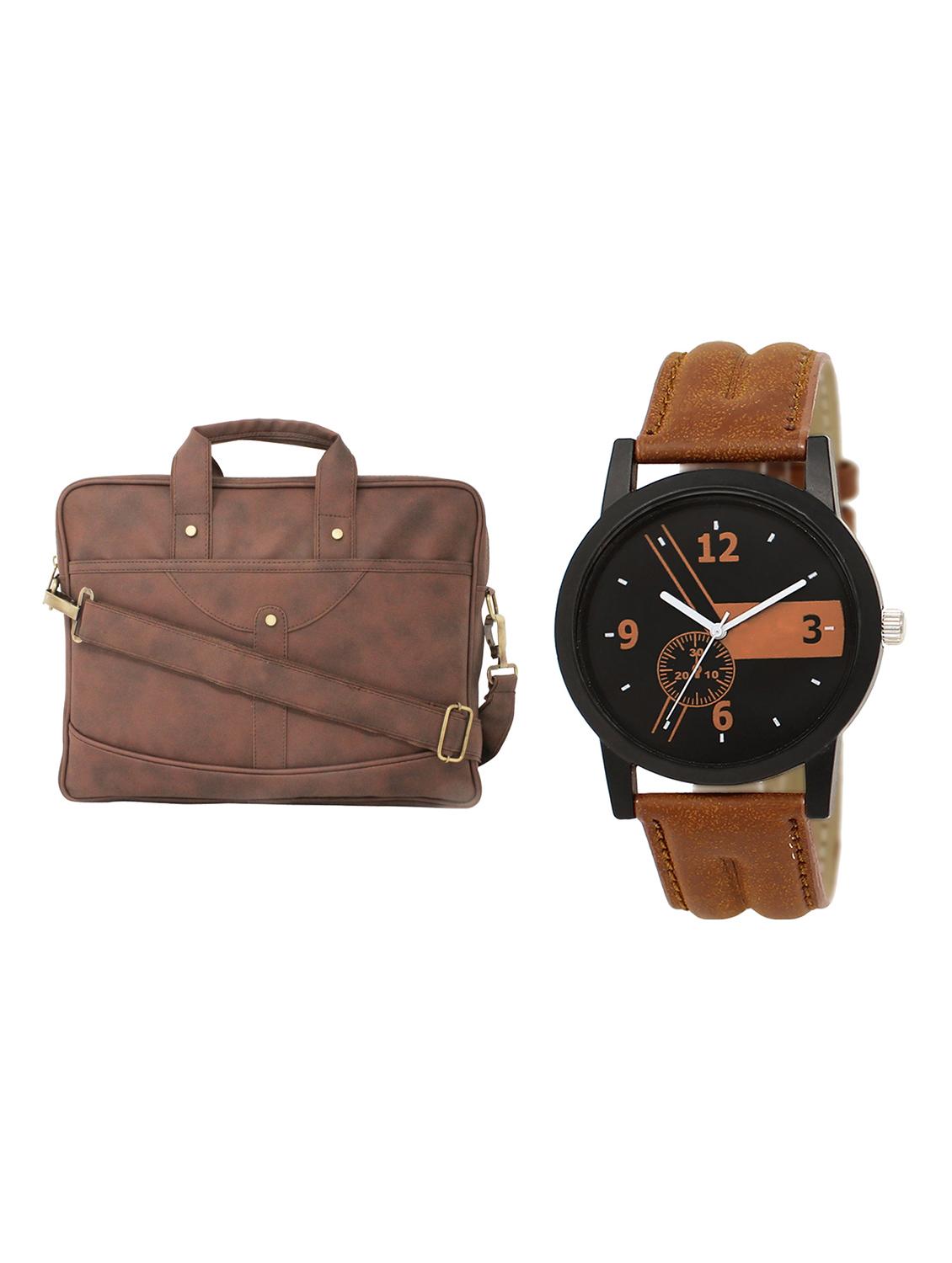 adk analog watch and leatherette laptop bags combo - 16616771 - Zoom Image - 1