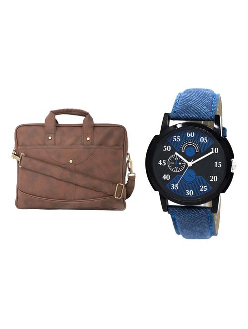 adk analog watch and leatherette laptop bags combo - 16616772 - Standard Image - 1