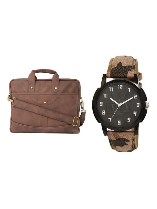 adk analog watch and leatherette laptop bags combo - 16616773 - Standard Image - 1