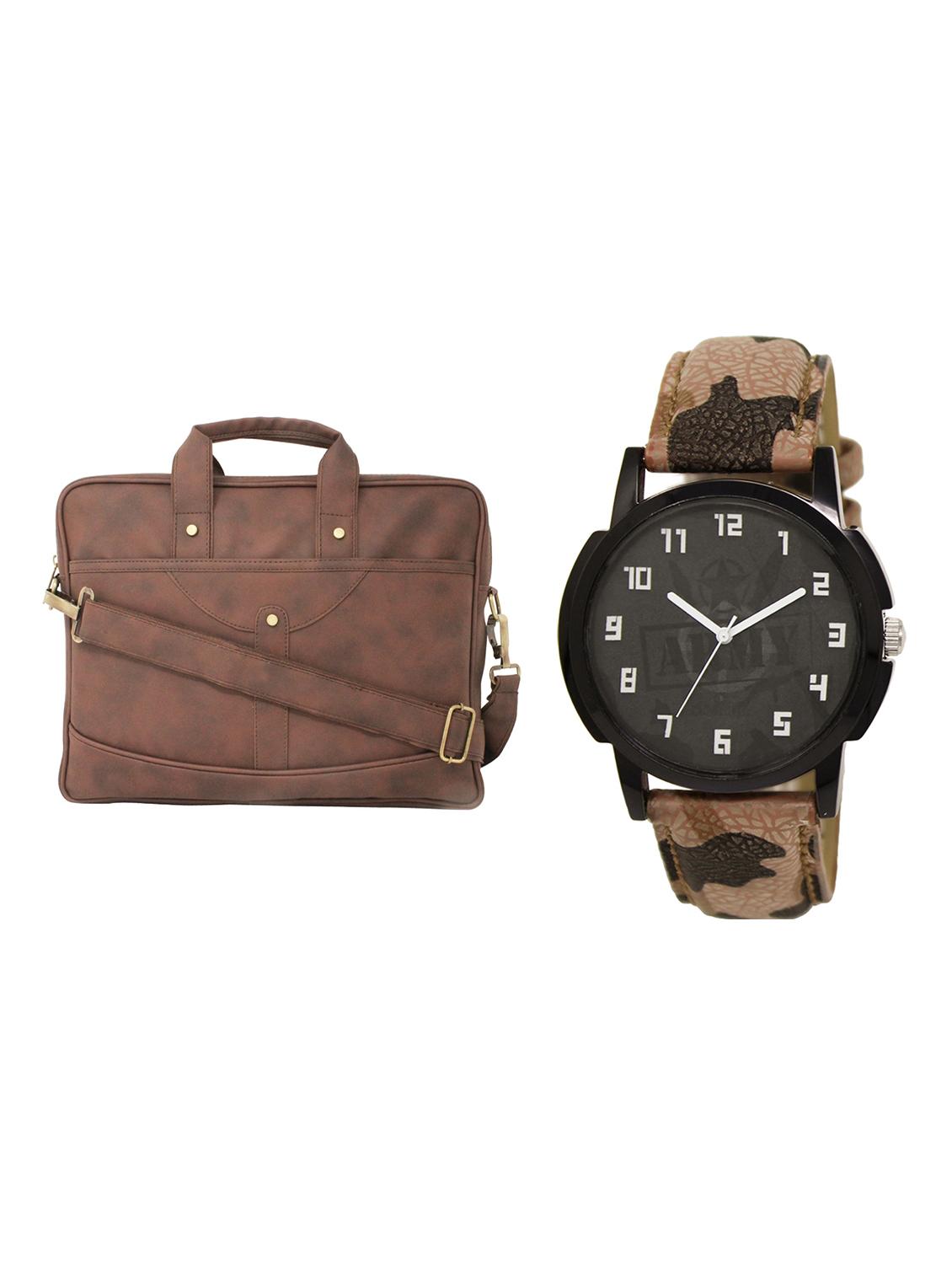 adk analog watch and leatherette laptop bags combo - 16616773 - Zoom Image - 1