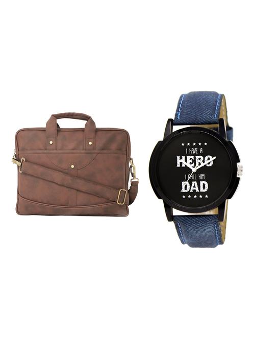 adk analog watch and leatherette laptop bags combo - 16616777 - Standard Image - 1