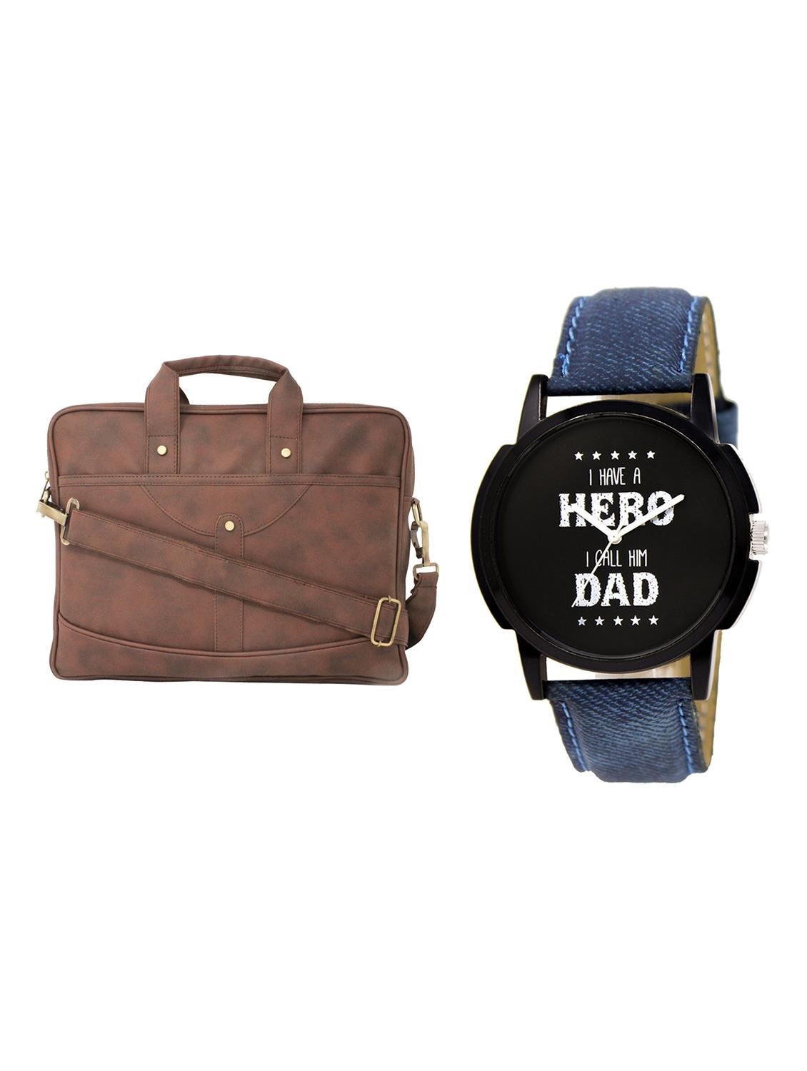 adk analog watch and leatherette laptop bags combo - 16616777 - Zoom Image - 1