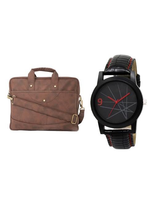 adk analog watch and leatherette laptop bags combo - 16616778 - Standard Image - 1
